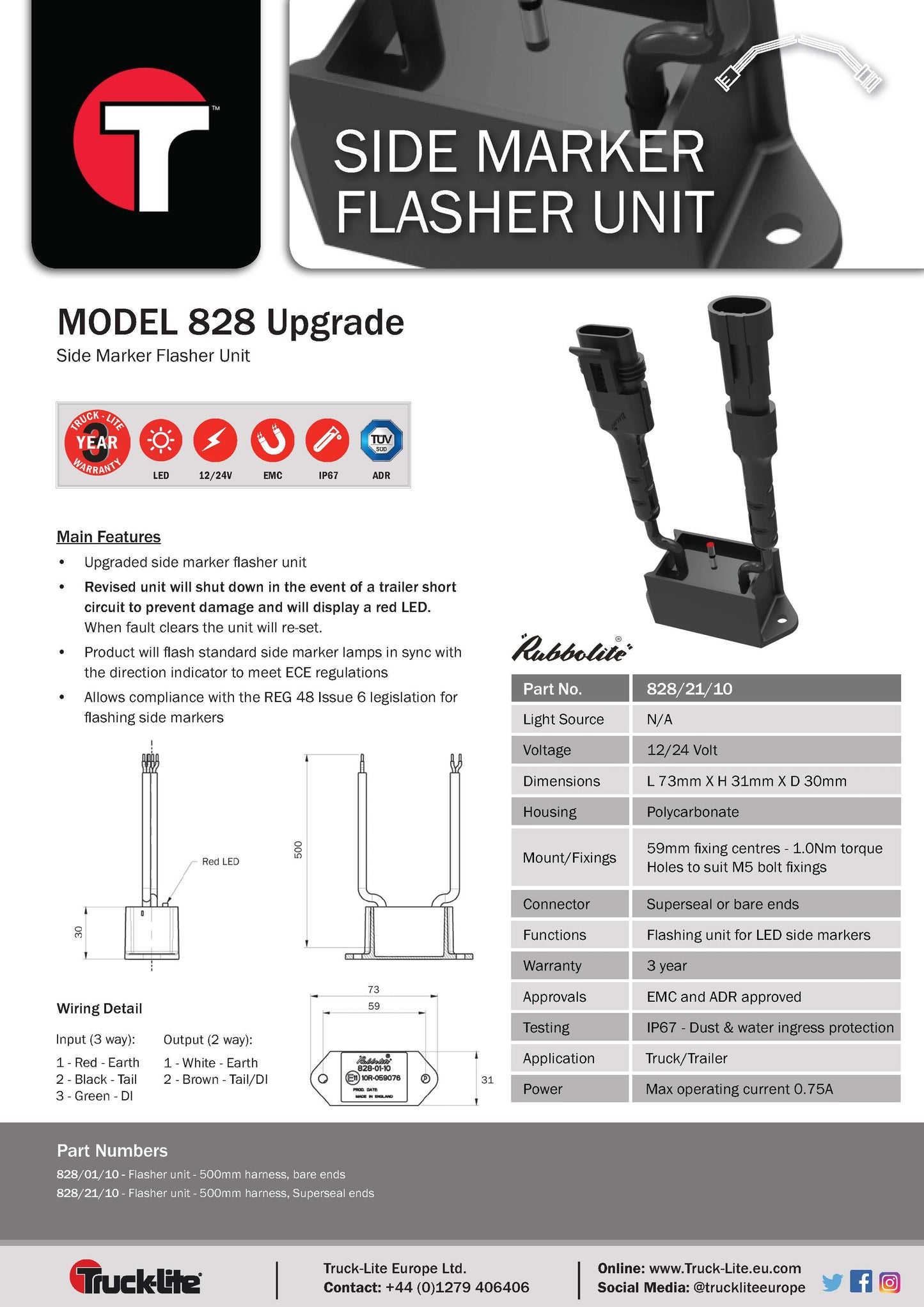 Truck-Lite M828 Side Marker Flasher Unit 828/21/10